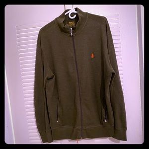 Men polo zip up sweater olive green